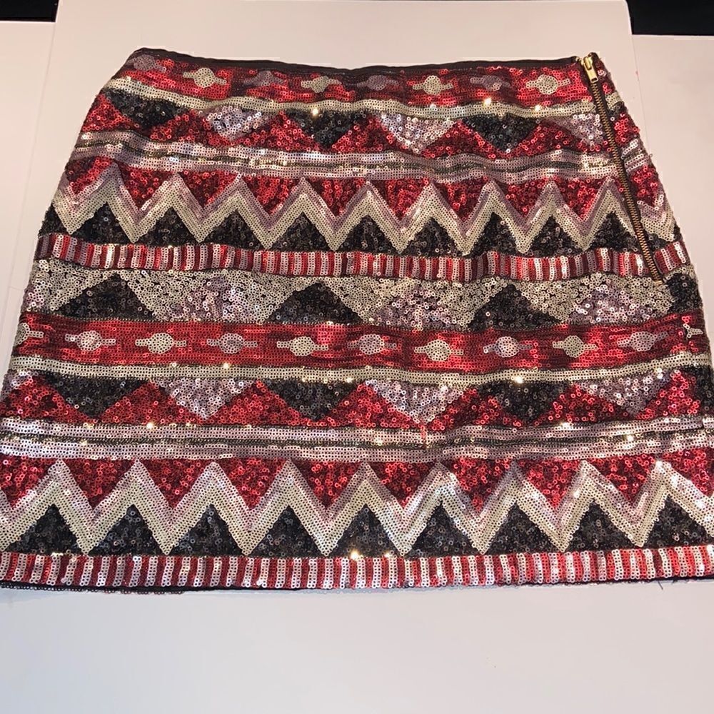Pink Martini Women, Sequined Multicolor Geometric Skirt Size M